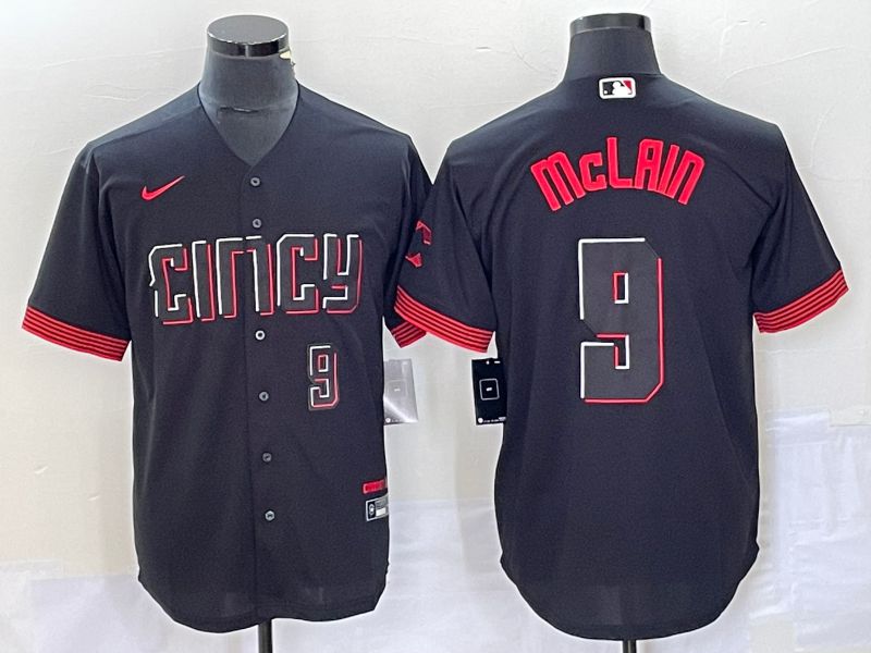 Men Cincinnati Reds 9 Mclain Nike Black 2023 City Connect Replica Player MLB Jersey6